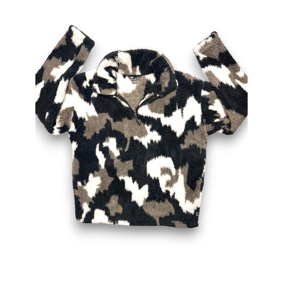 Eddie Bauer Neutral Camo Faux-Fur Sherpa Half-Zip Pullover Size Medium - Picture 4 of 13